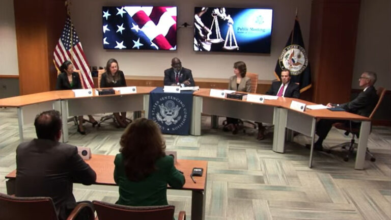 The U.S. Sentencing Commission, chaired by U.S. District Judge Carlton Reeves, center, meetings in Washington, D.C., on October 28, 2022.